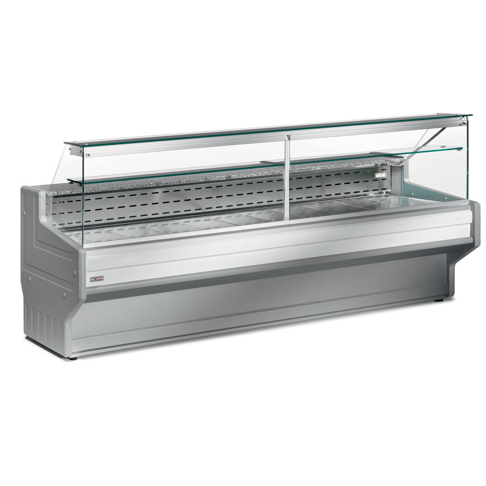 Mostrador refrigerado escaparate de cristal derecho 90 °, con reserva