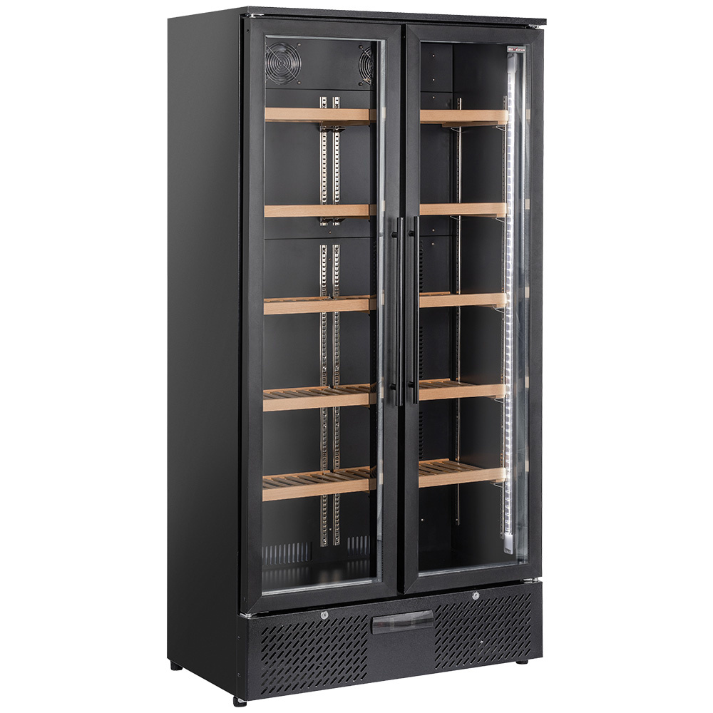 Armario para vinos, doble puerta, 460 litros, 1 temperatura - NEGRO