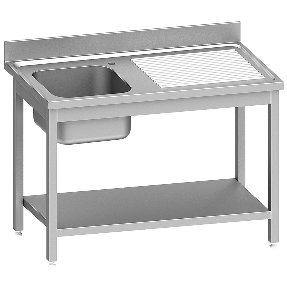 Fregadero de acero inoxidable ECO con 1 cubeta y escurridor a la derecha, con estante inferior