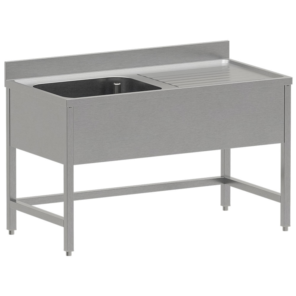 Fregadero de acero inoxidable ECO con 1 cuba, escurridor derecho, sin estante inferior 