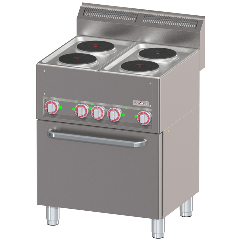 Cocina con 4 placas eléctricas sobre horno de convección GN1/1