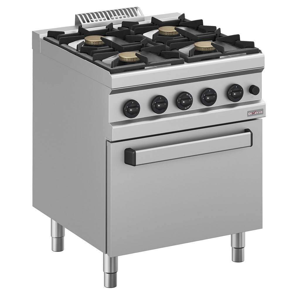 Estufa a gas 4 fuegos, sobre horno a gas GN 2/1
