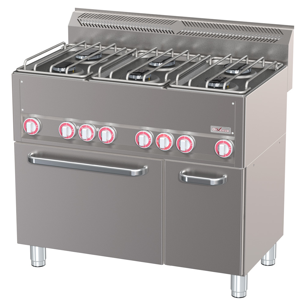 Cocina 6 fuegos con horno de convección GN1/1 y armario neutro