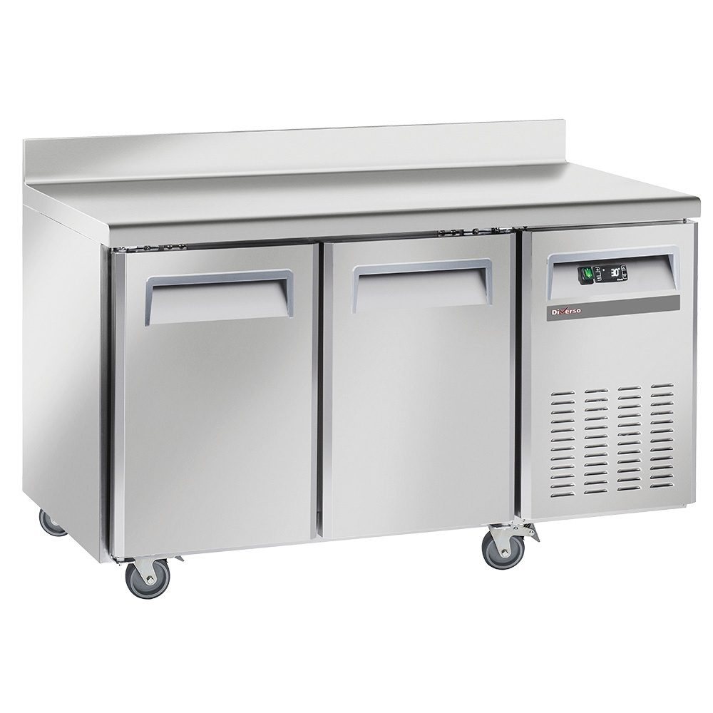 Mesa de congelación, ventilada, 2 puertas GN 1/1, con respaldo, sobre ruedas, 2 con frenos