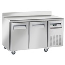 Mesa de congelación, ventilada, 2 puertas GN 1/1, con respaldo, sobre ruedas, 2 con frenos