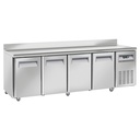 Mesa frigorífica y ventilada, 4 puertas GN 1/1, con respaldo, sobre ruedas, 2 con frenos