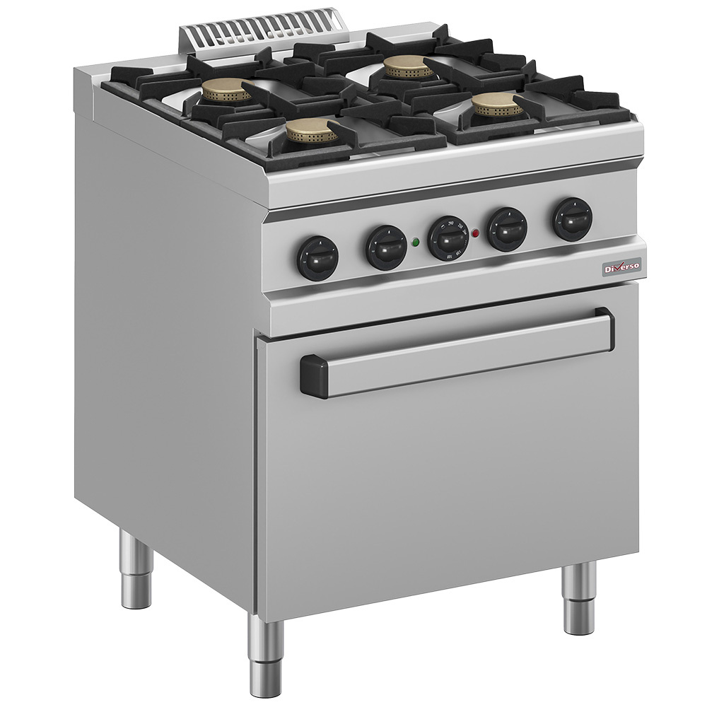 Estufa de gas 4 fuegos, horno de convección eléctrico GN 1/1
