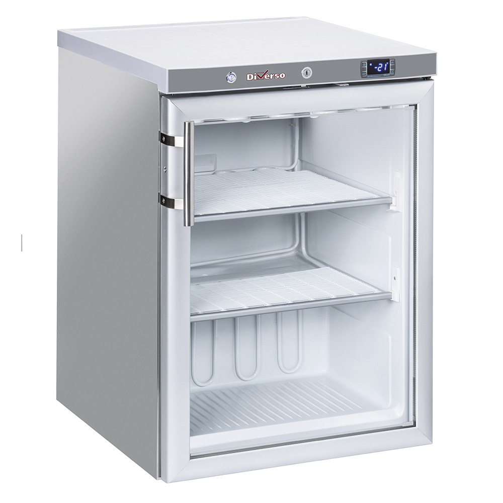 Congelador estático, puerta de vidrio, 200 litros - acero inoxidable