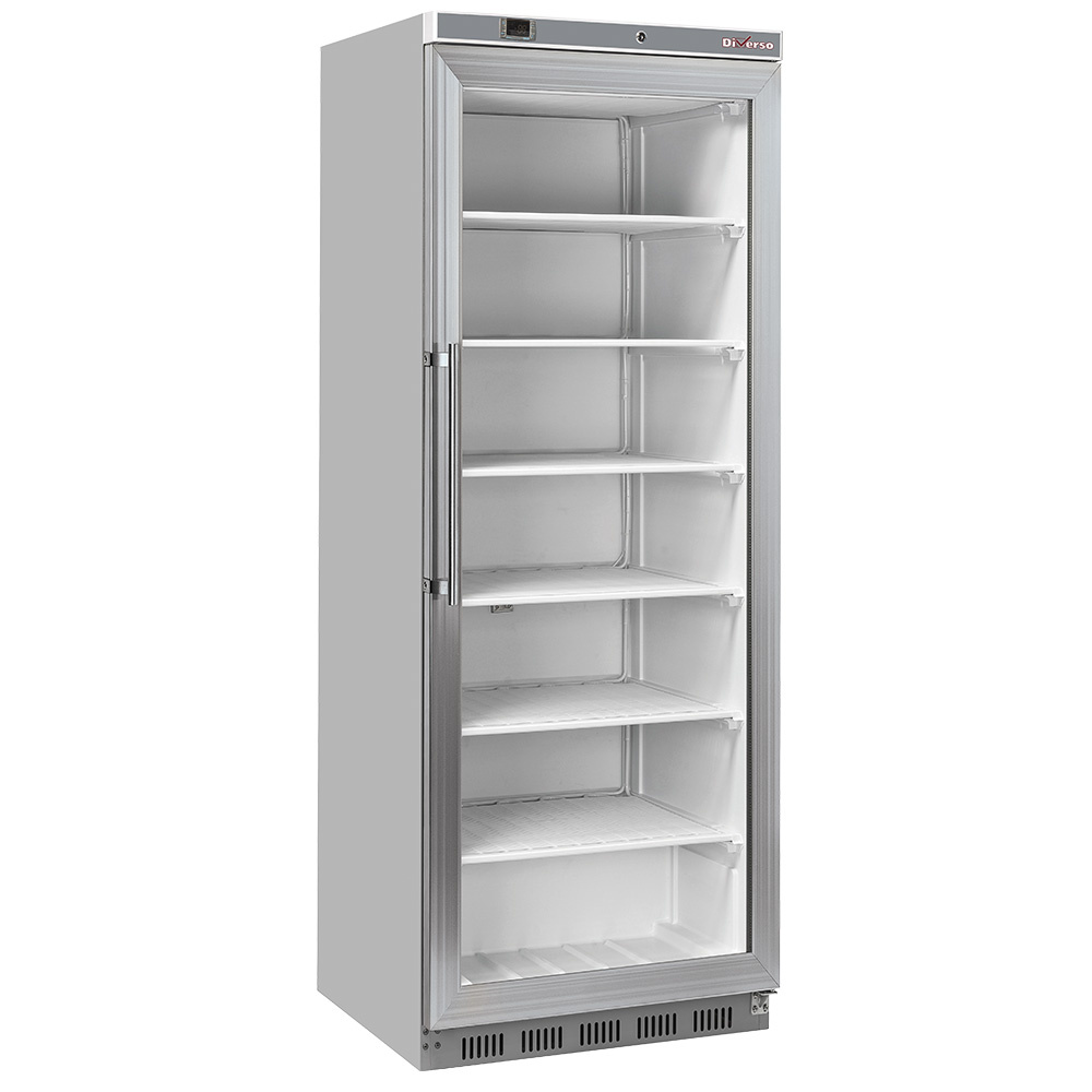 Armario congelador, puerta de vidrio, estático, 400 litros - Acero inoxidable