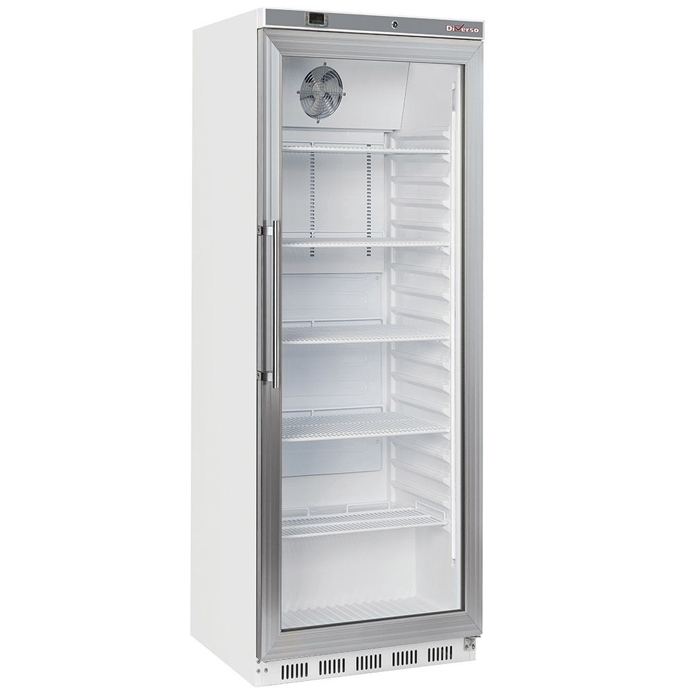 Armario frigorífico, puerta de vidrio, ventilado, 400 litros - blanco