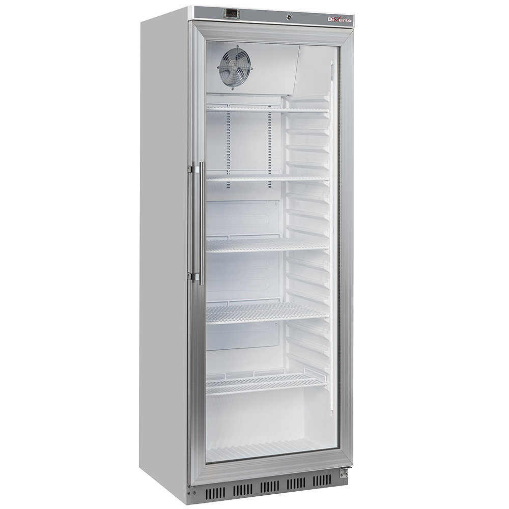 Armario frigorífico, puerta de vidrio, ventilado, 400 litros. acero inoxidable