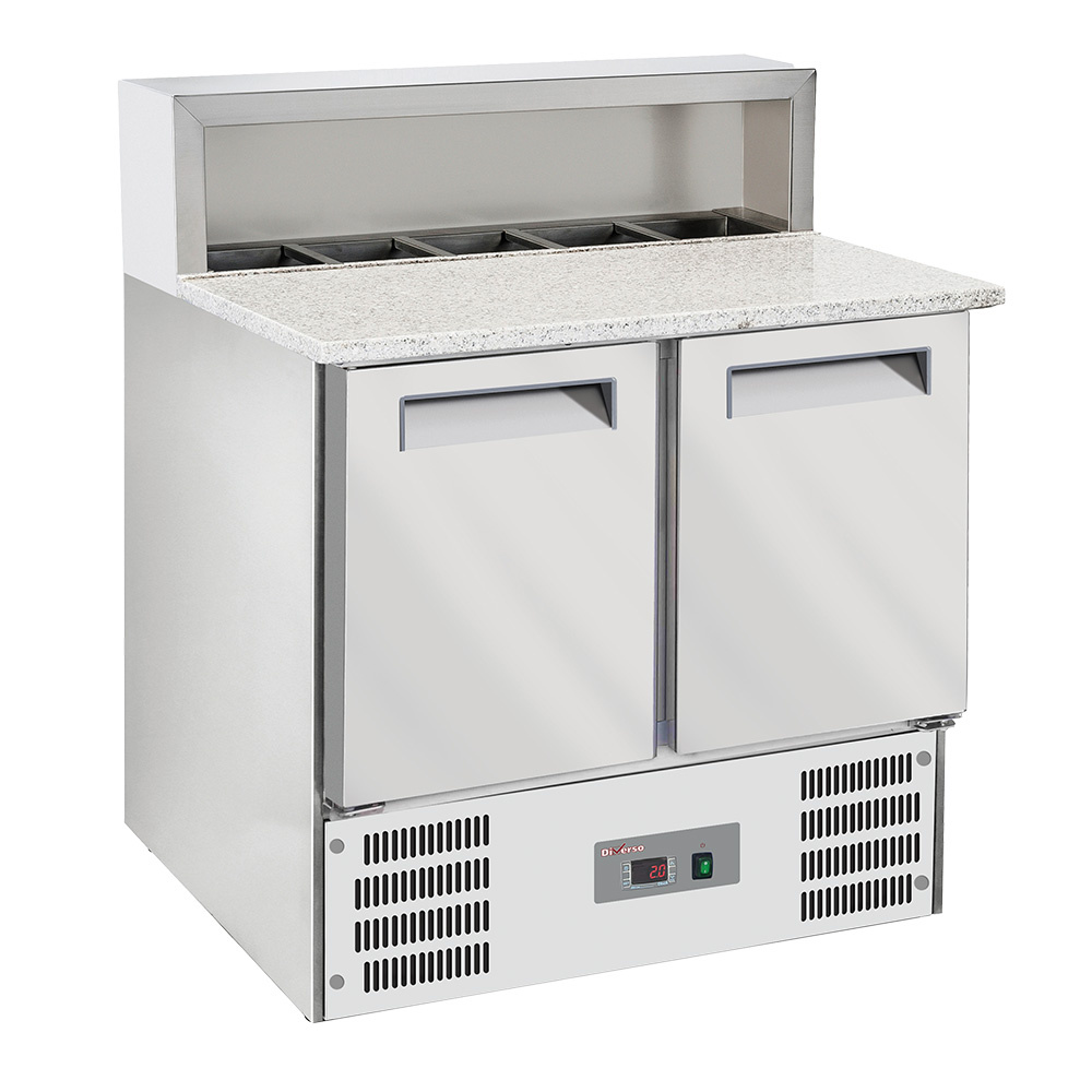Mesa de pizzas refrigerada de 2 puertas GN1/1, estructura refrigerada 5x GN1/6-150 mm