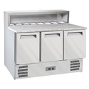 Mesa refrigerada para pizzas de 3 puertas GN1/1, estructura refrigerada 8x GN1/6-150 mm
