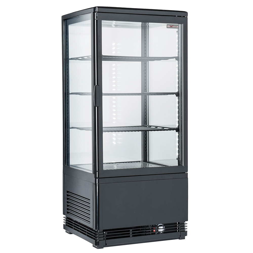 Vitrina de mesa ventilada, 4 caras acristaladas, 4 niveles, 80 litres - "Negro"