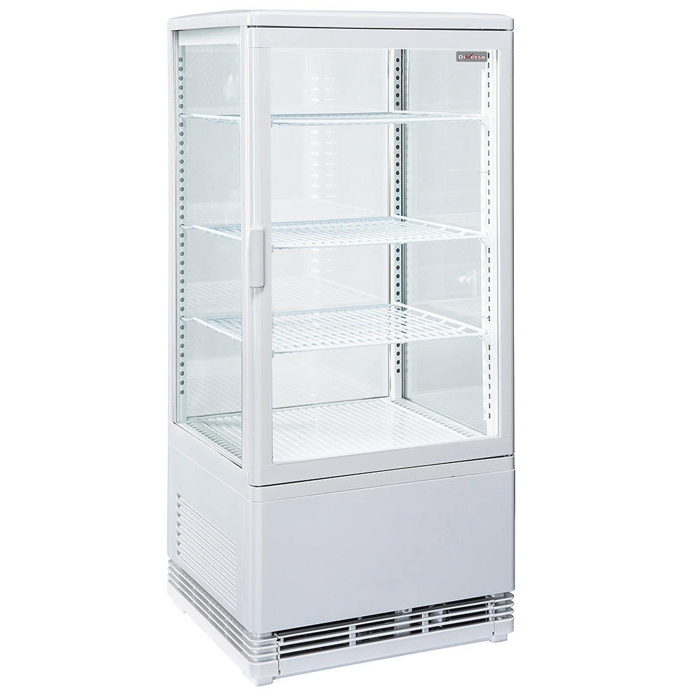 Vitrina de mesa ventilada, 4 niveles, 4 caras de cristal, 80 litros - BLANCA