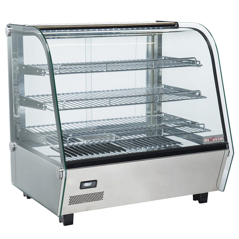 Vitrina de sobremesa calefactada, 3 niveles, cristal curvado