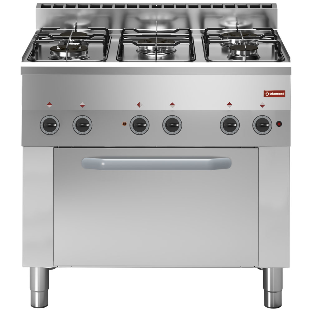 Hornillo de 5 fuegos de gas sobre horno convección eléctrico 4x GN 1/1