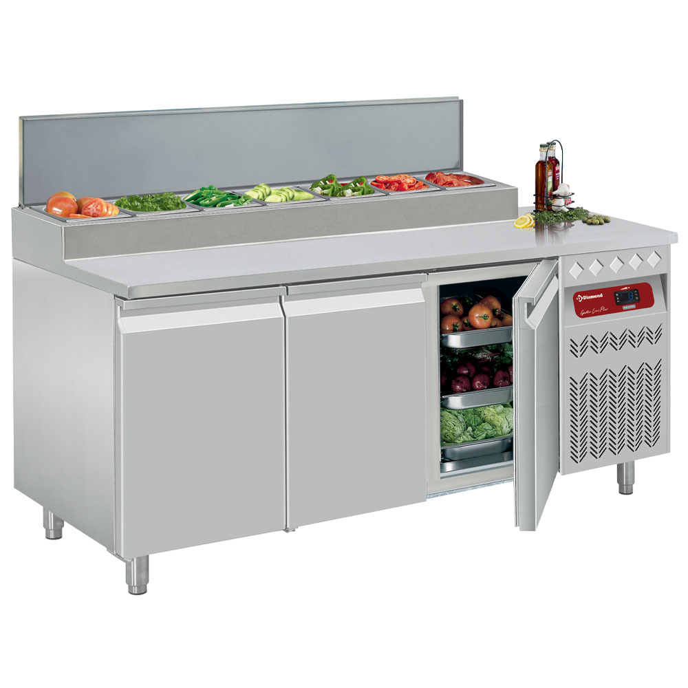 Mesa frigorífica ventilada, 3 puertas GN 1/1, 405 Lit.& estructura refrigerada 7x GN1/6