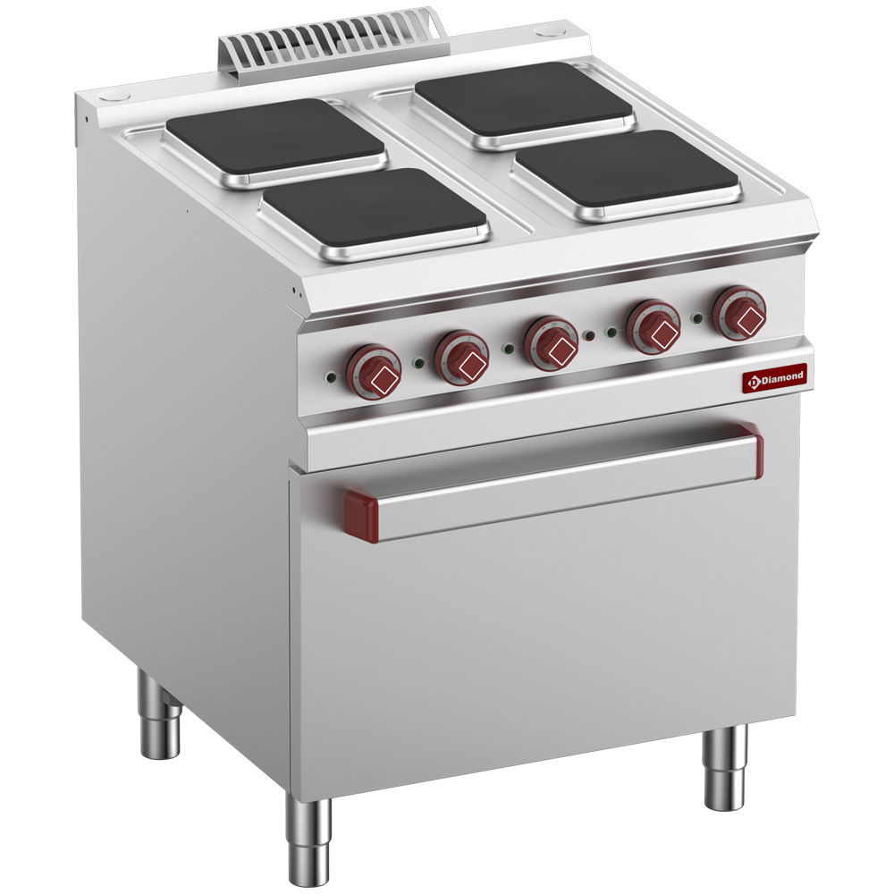 Hornilla con 4 placas cuadrato sobre horno GN 2/1 y grill