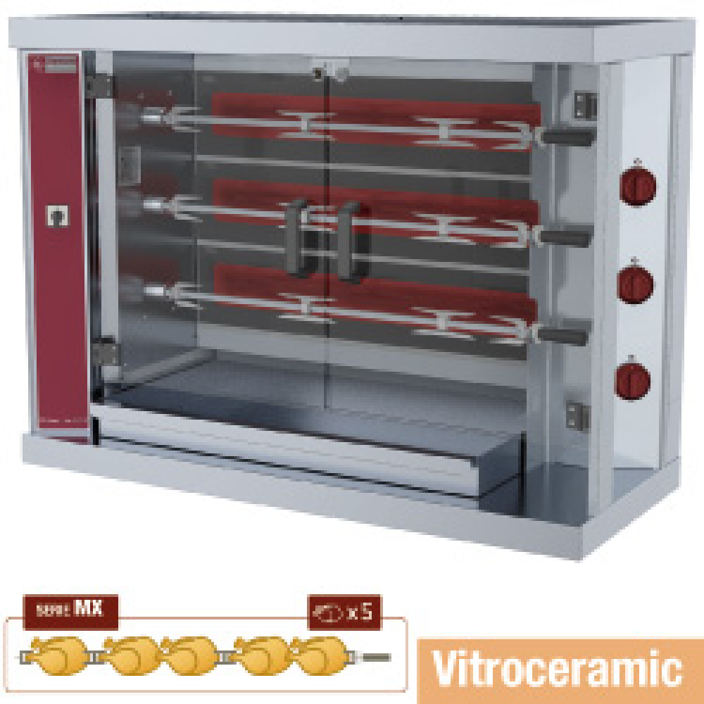 Asador electrico vitrocerámico, 3 espadas (15 pollos)