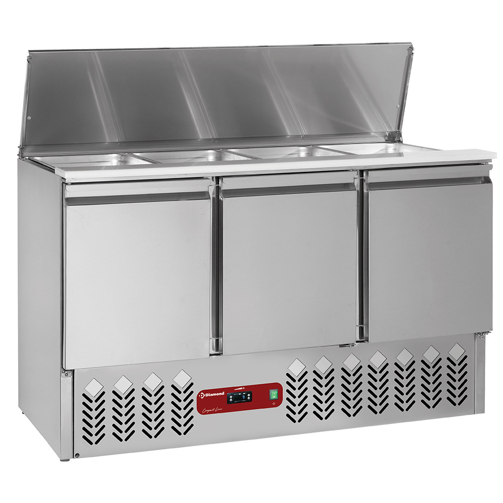 Saladette con tapa 4xGN1/1-150 mm + reserva 3 puertas GN 1/1, 380 Lit