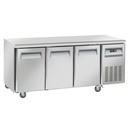 Mesa frigorífica y ventilada, 3 puertas GN 1/1, sobre ruedas, 2 con frenos