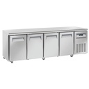 Mesa frigorífica y ventilada, 4 puertas GN 1/1, sobre ruedas, 2 con frenos