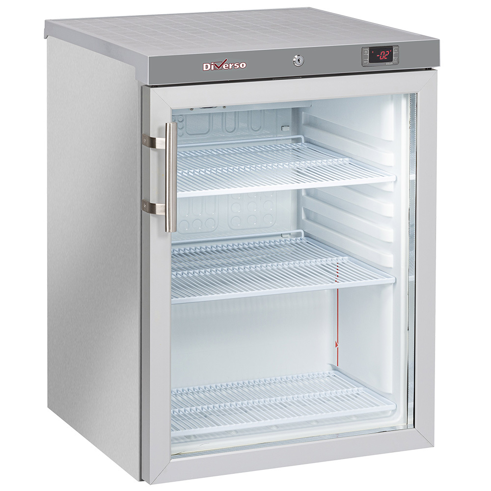 Frigorífico ventilado, puerta de vidrio, 200 litros. acero inoxidable