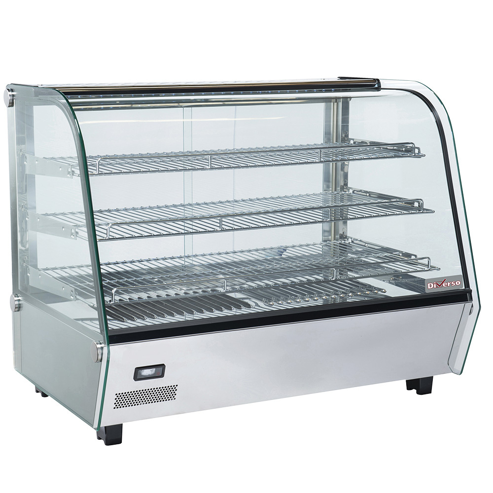 Vitrina de sobremesa calefactada, 3 niveles, cristal curvado