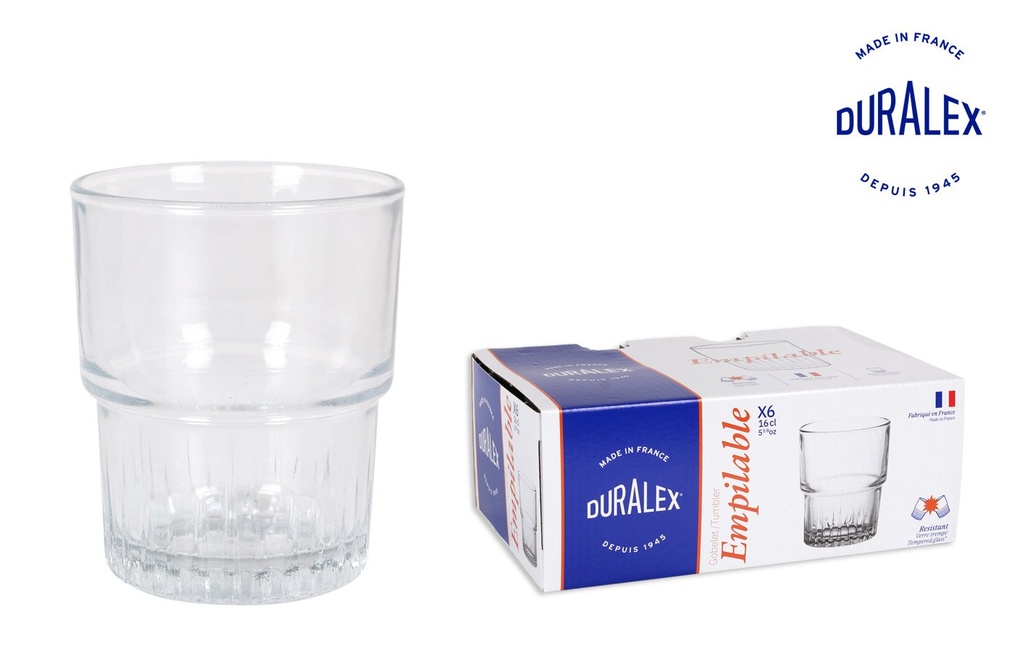 [T02-1013ABC] SET 6 VASOS TRANSPARENTE 16cl "APILABLE"