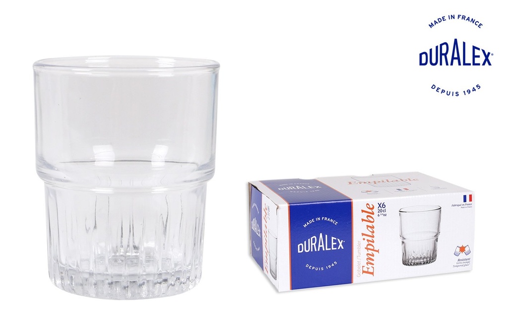 [T02-1014AB] SET 6 VASOS TRANSPARENTE 20cl "APILABLE"