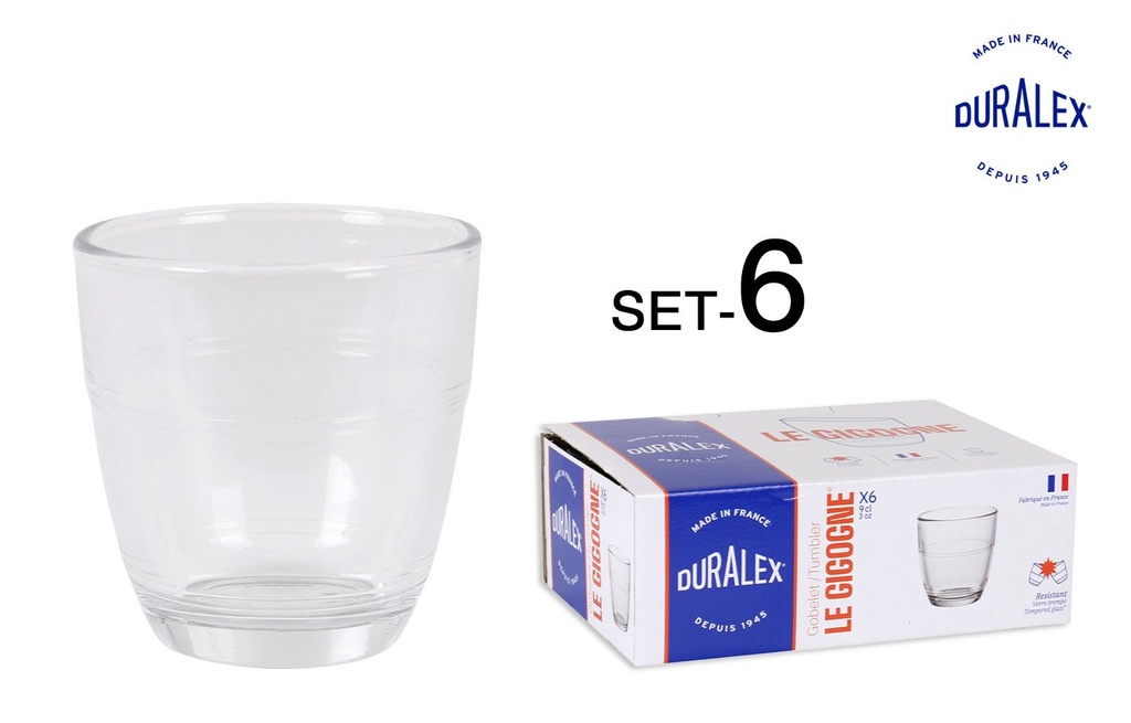 $SET 6 CLEAR GLASS 90cc "GIGOGNE"