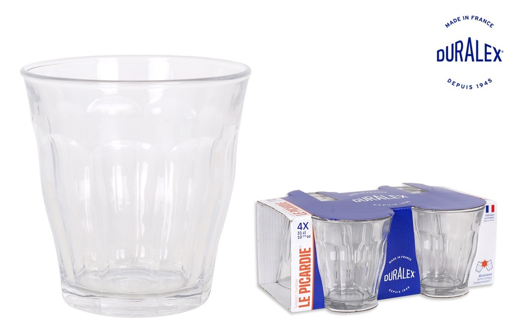 [T17-1028ACS] $(EK) SET 4 VASOS TRANSPARENTE 310cc "PICARDIE
