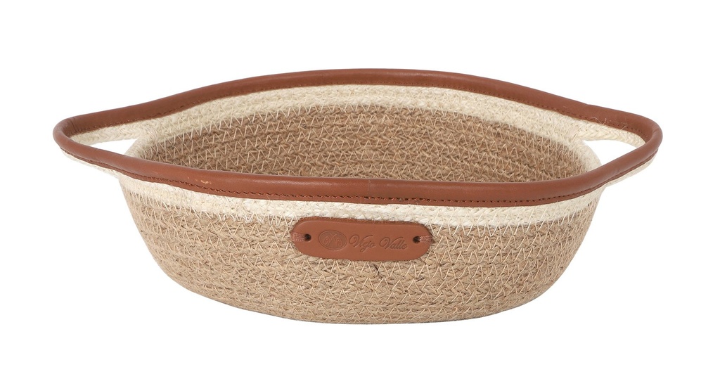 [B101V062C] CESTA YUTE RIBETE PIEL 20X8cm