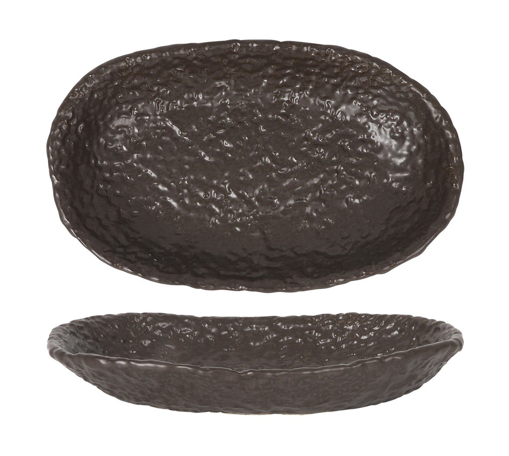 [B997073A] BROWN OVAL TRAY OLEIRO 26x16x4cm