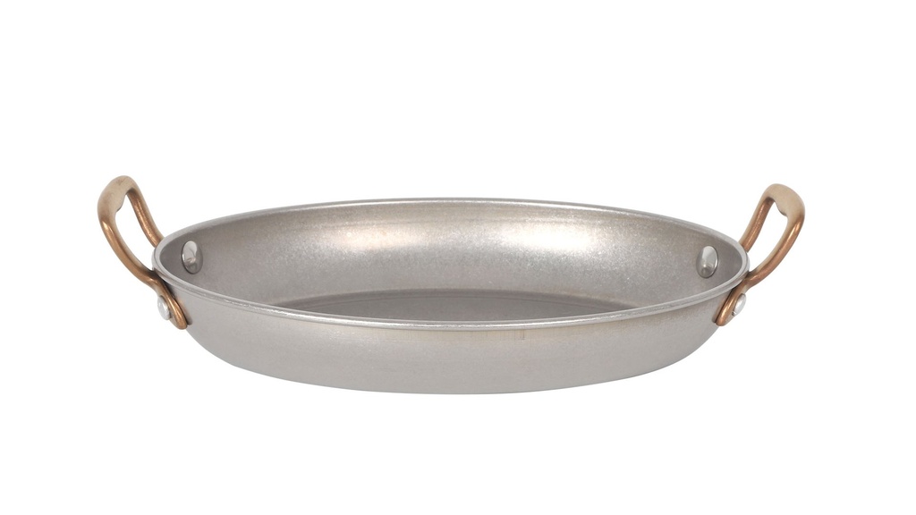 #-16-FUENTE OVAL PLATA VIEJA INOX VINT,20.5cmx15