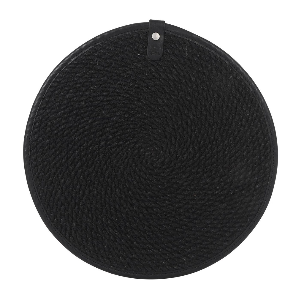 [B101V051A] PLACEMAT JUTE BLACK LEATHER EDGE 30cm