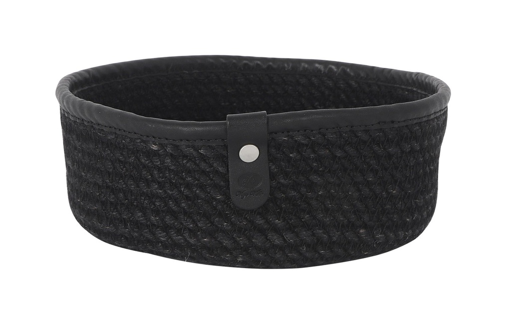 [B101V056A] BASKET JUTE BLACK LEATHER EDGE 20X7cm