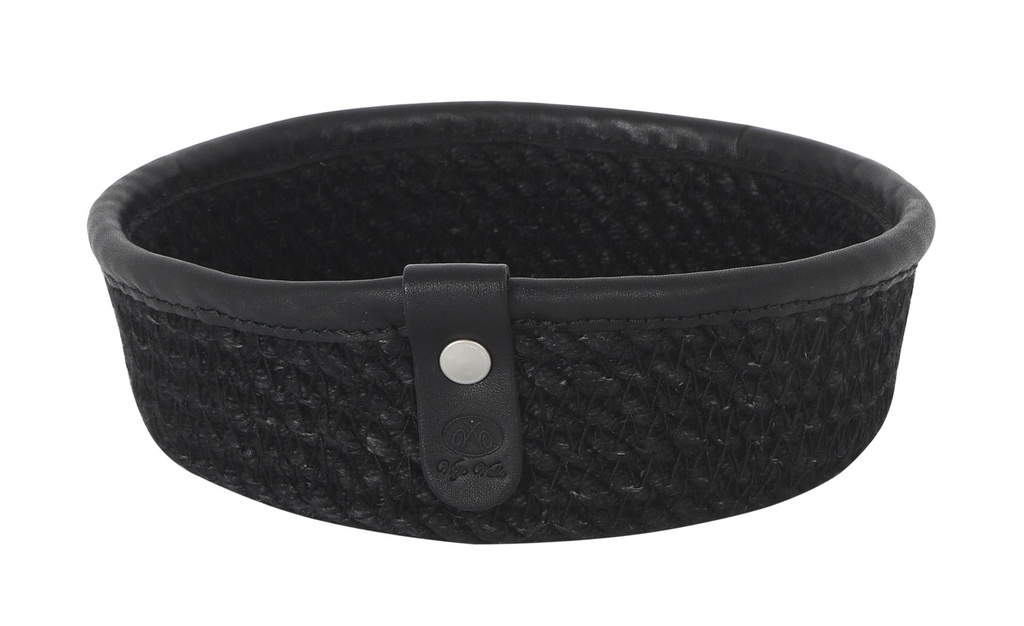 BASKET JUTE BLACK LEATHER EDGE 15X5cm