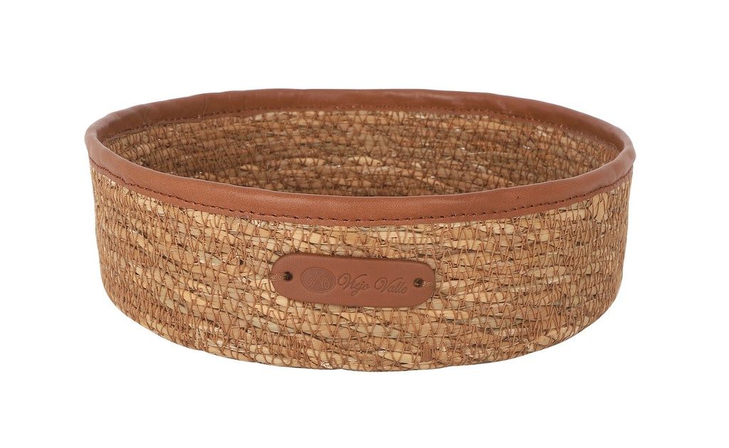 [B101V064A] BASKET SEAGRASS LEATHER EDGE 20X7cm