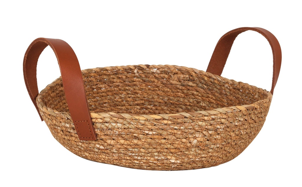 [B101V001] SEAGRASS BASKET W/ LEATHER HANDLEø25x7cm