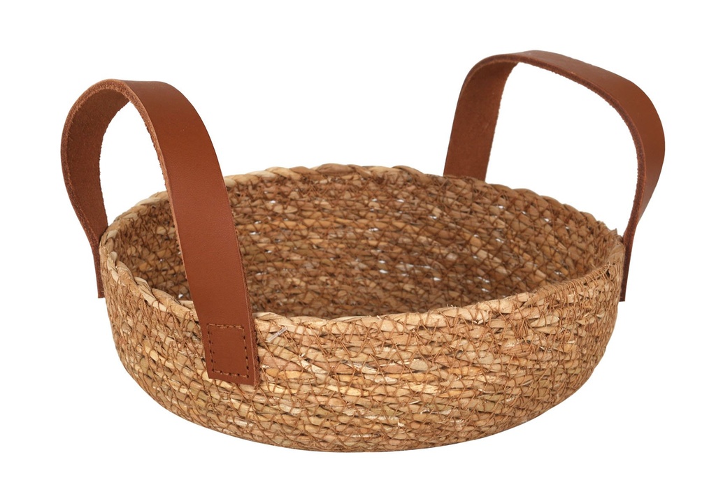 [B101V002] SEAGRASS BASKET W/ LEATHER HANDLEø20x7cm