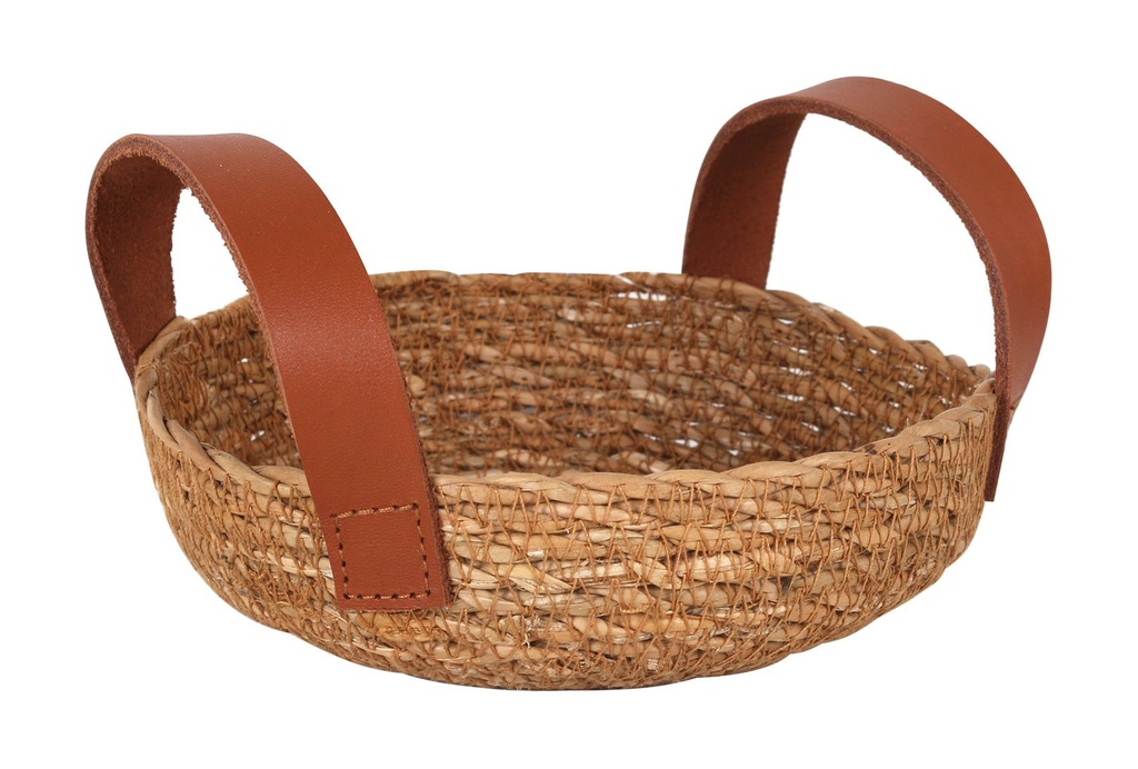[B101V003] CESTA SEAGRASS C/ASA PIEL ø15x5cm