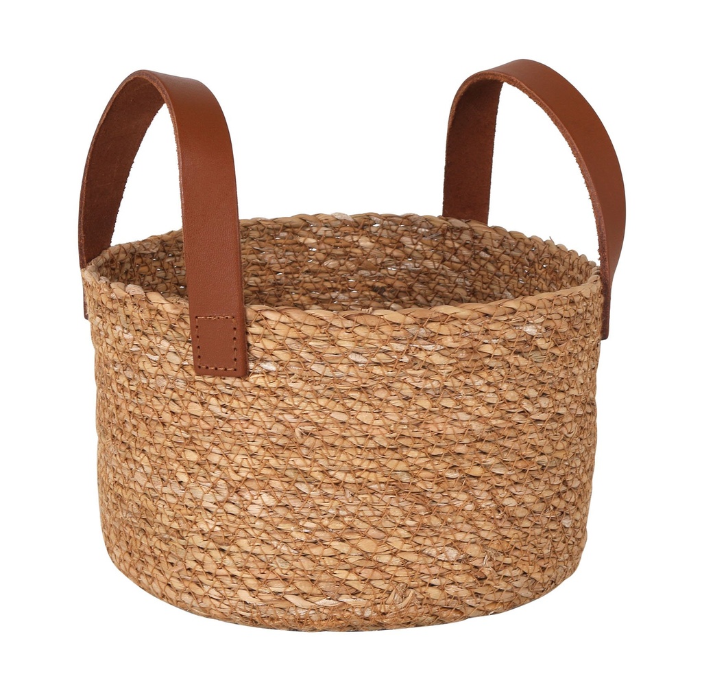 [B101V007] SEAGRASS BASKET W/LEATHER HANDLE
