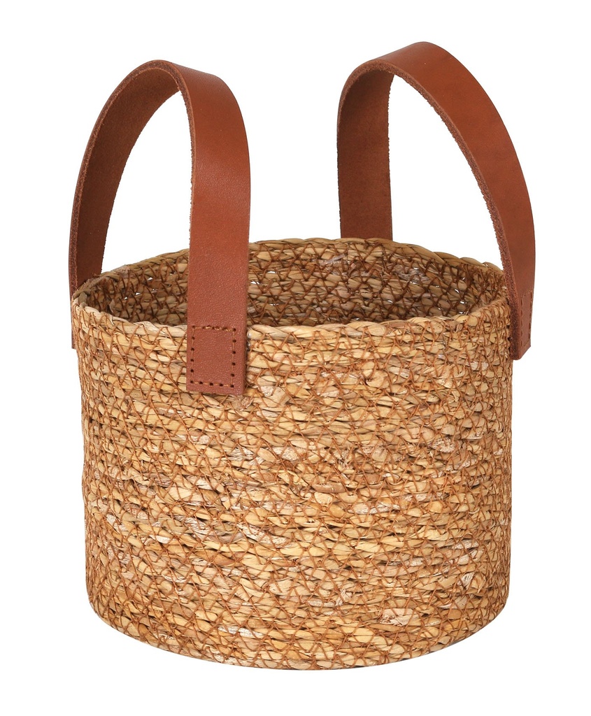 [B101V008] CESTA SEAGRASS C/ASA PIEL ø15x12cm