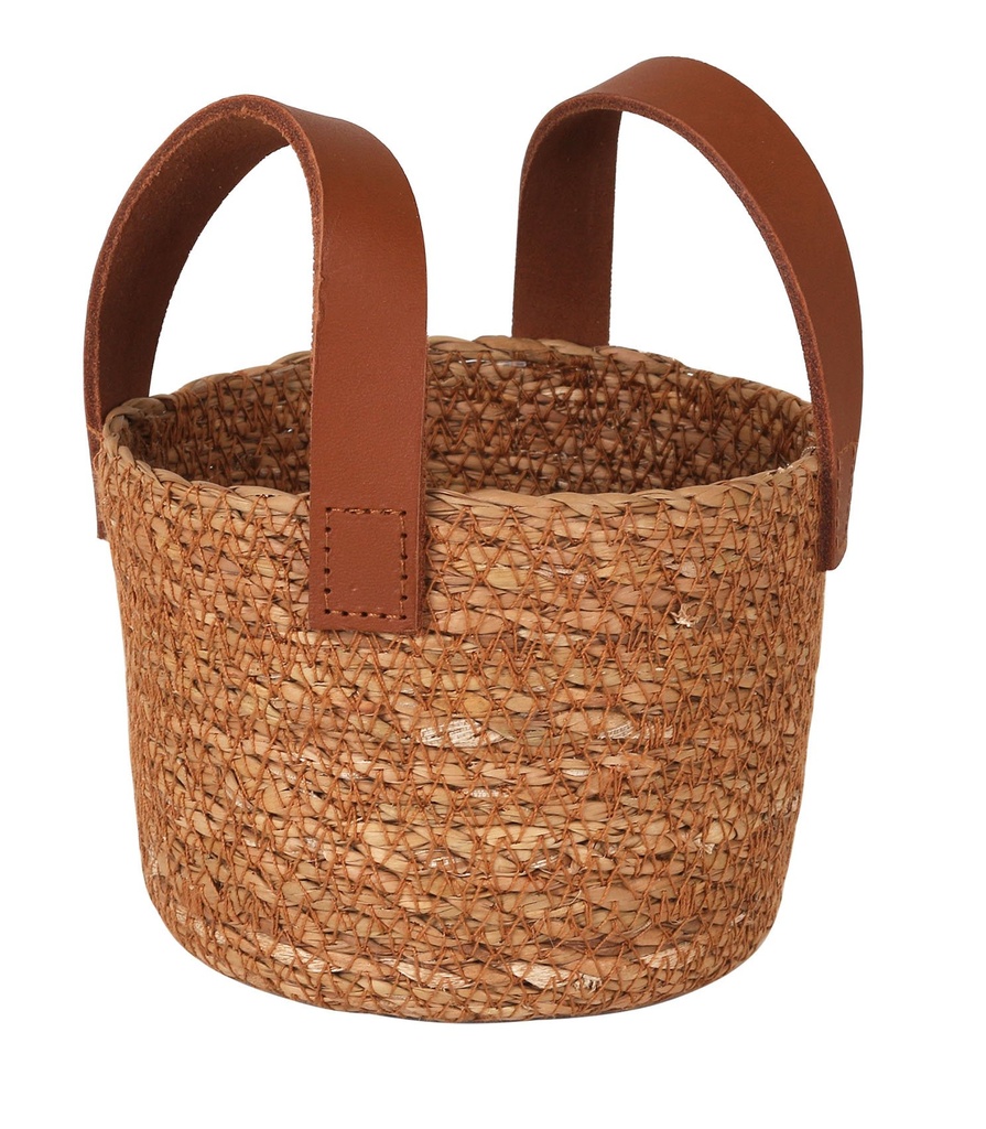 [B101V009] CESTA SEAGRASS C/ASA PIEL ø13x10cm
