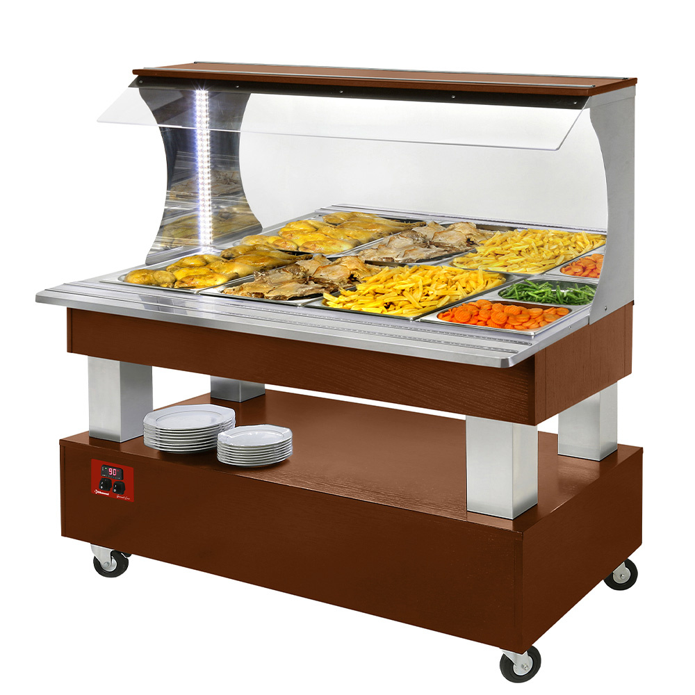 Buffet calente mural, baño maria, 4x GN1 / 1-150 (Madera roble claro)