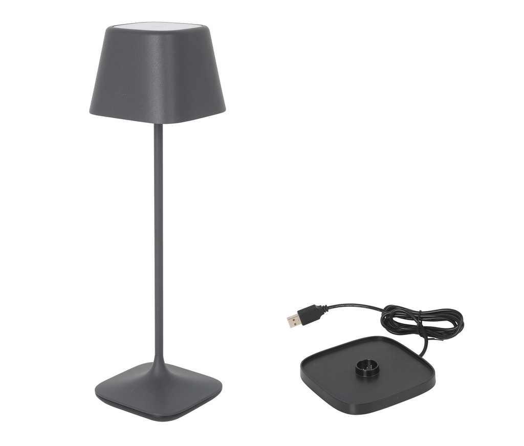 LAMPARA GRIS Y CARGADOR YTTRIYA 10.3x10.3x36cm