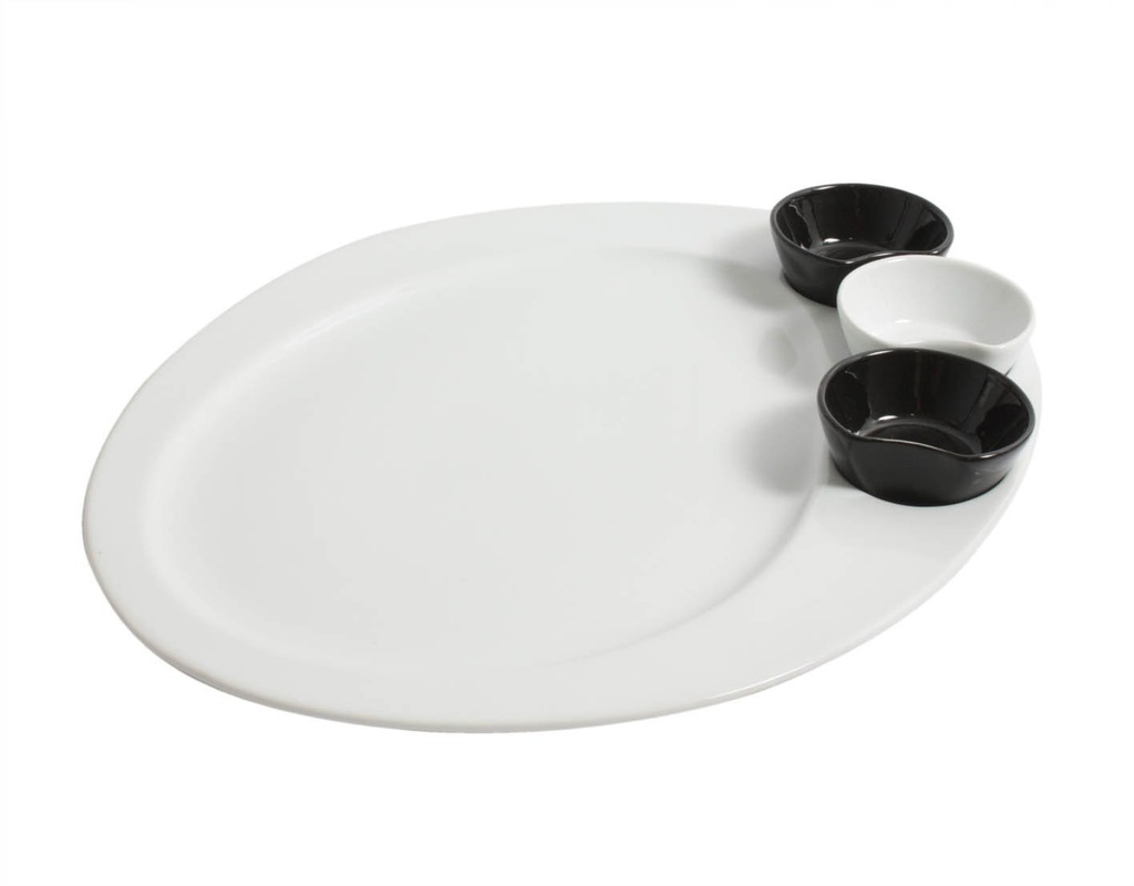 PLATO+2 SALSERAS NEGRAS+1 BLANCA 34x28x2cm