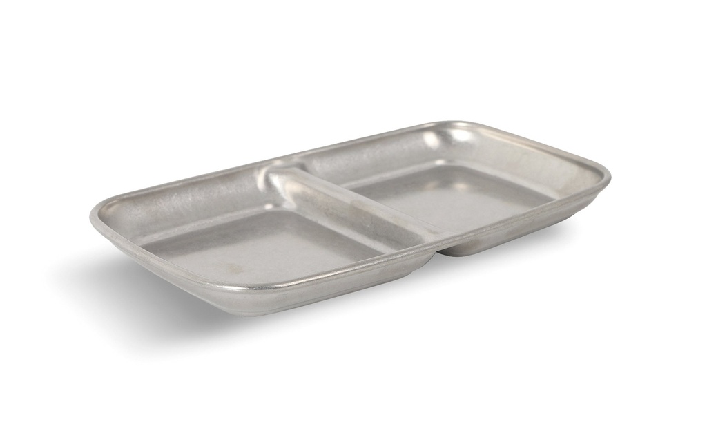 #-192-BANDEJA 2COMP. PLATA VIEJA INOX15.5x9x1.5cm